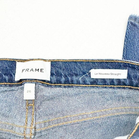 Frame Le Nouveau Straight Dark Wash Denim Jeans Raw Hem LNSL14 Size 26 - Picture 6 of 8